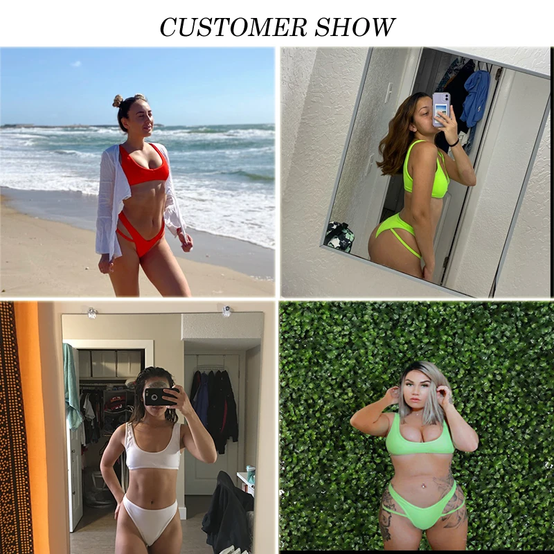 Неоново розовый комплект бикини Misswim 2020 бандажный купальник женский с высоким