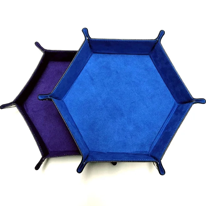 

PU Leather Folding Hexagon Dice Tray Hexagon Carry Case Velvet For RPG DnD Games Velvet Jewelry Display box Sundries Holder
