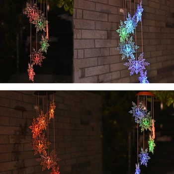

Dozzlor Solar Light Pendant Lamp Snowflake Shape Hanging Wind Bell Night Lights Party Garden Home Decoration Color Lighting