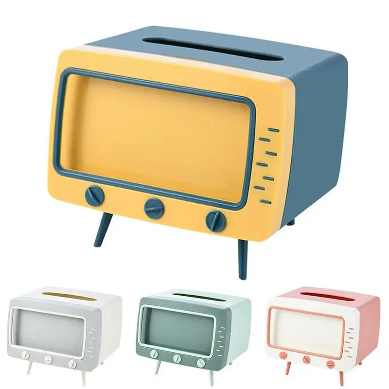 

2 in 1 Portable Tissue Box For Office Desk Paper Container Creative TV Appearance Stand Organizer Desktop Decoration Tissue Box
