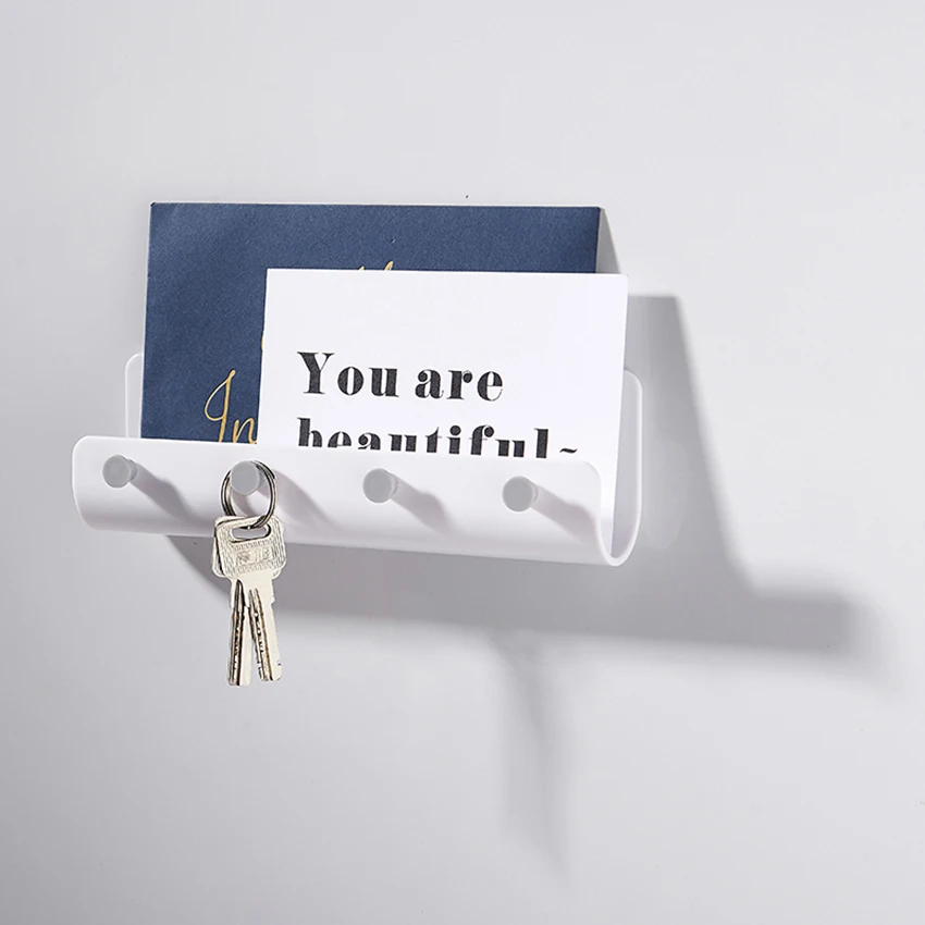 

Wall Mounted Key Rack Plastic Hat Hanger Rack 4-Hook Rail U-shape Storage Rack for Entryway, Bathroom, Bedroom, Kitchen