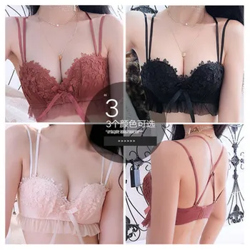 

Sexy Beautiful Back Underwear Suit Female Lace Ring-less Small Bra Closed and Thickened Adjusted Accessory Breast Closed