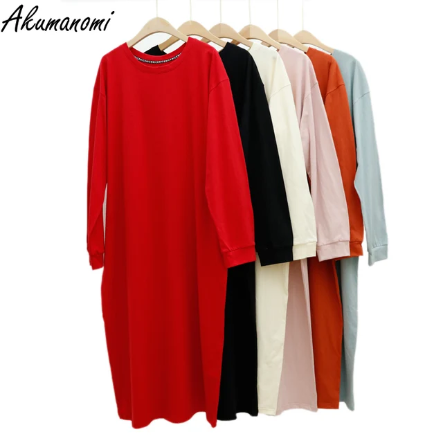 Oversized Casual Pink Black Cotton Long Sleeve Womens Dresses 2021 Maxi Elegant Plus Size 10xl 7 5 Xl Autumn Spring Loose Dress 1