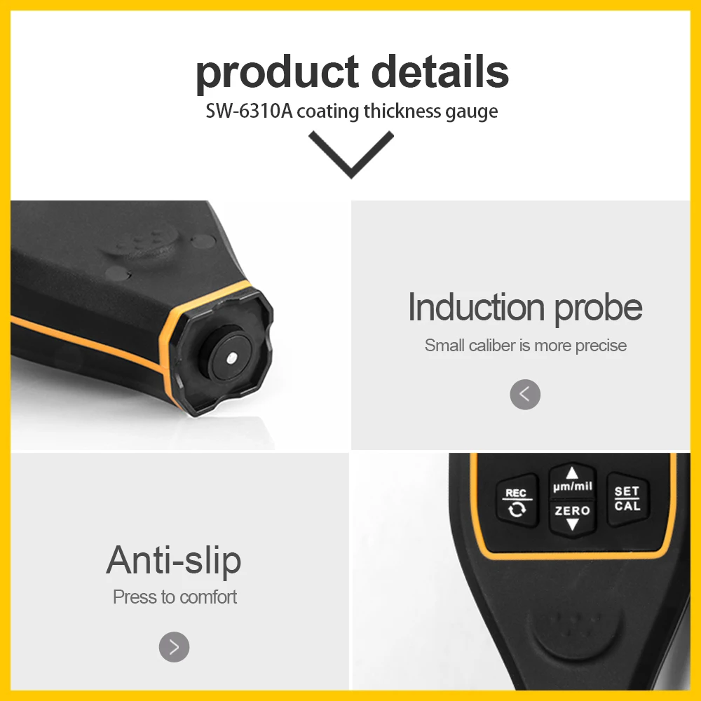 SNDWAY Digital Thickness Guage Paint Film Coating Tester Thickness gauges SW-6310A 0~1700um Auto Paint Gauge