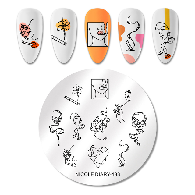 DIARY Flower Leaf Nail Stamping Plates Cute Abstract Face Lines Stamp Template Nail Art Image Printing Stencil Tools