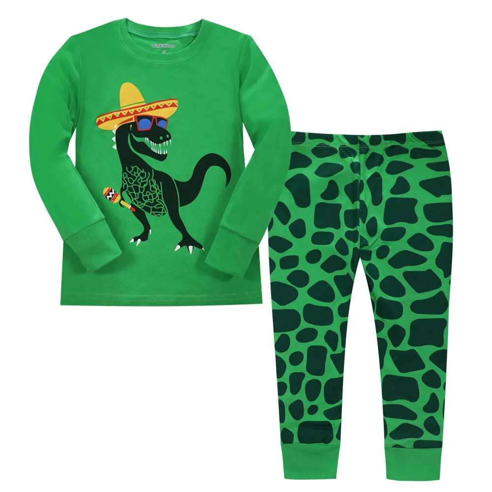 

2018 Autumn New Style Children Homewear Set Wholesale Green Dinosaur Tops Markings Green Pants