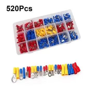

520Pcs Assorted Insulated Electrical Wire Terminals Crimp Connector Spade Ring Fork Set Wire Terminal Kit