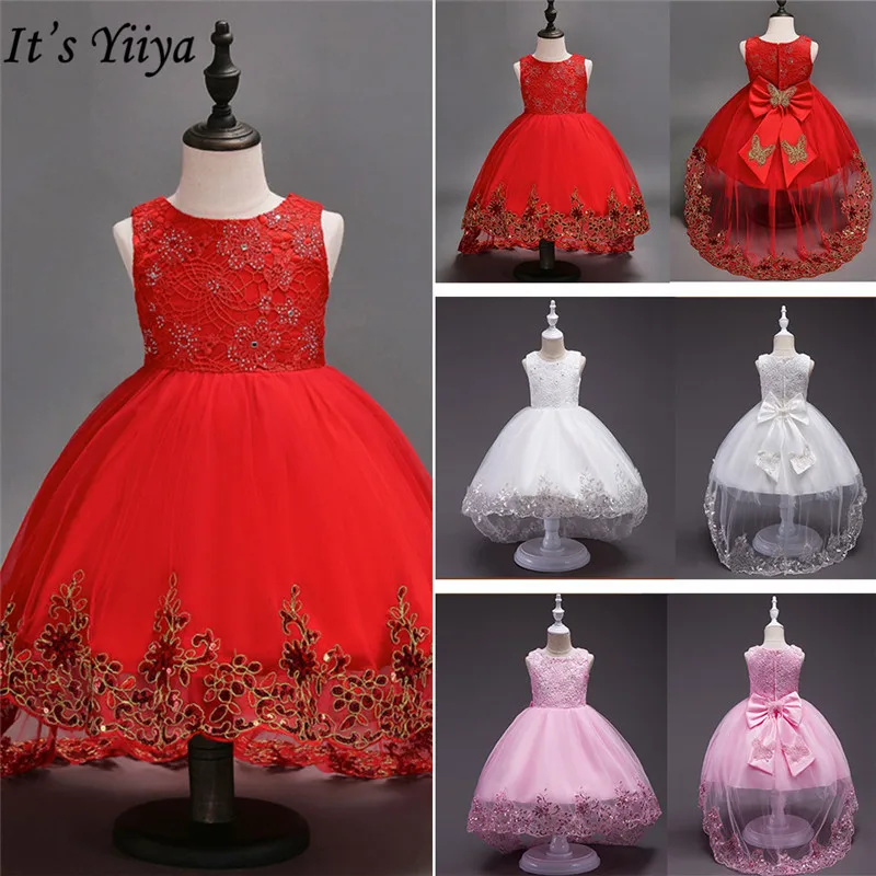 It's Yiya/платье с цветочным узором для девочек на свадьбу, без рукавов, модное элегантное платье с круглым вырезом, длиной до пола, с вышивкой