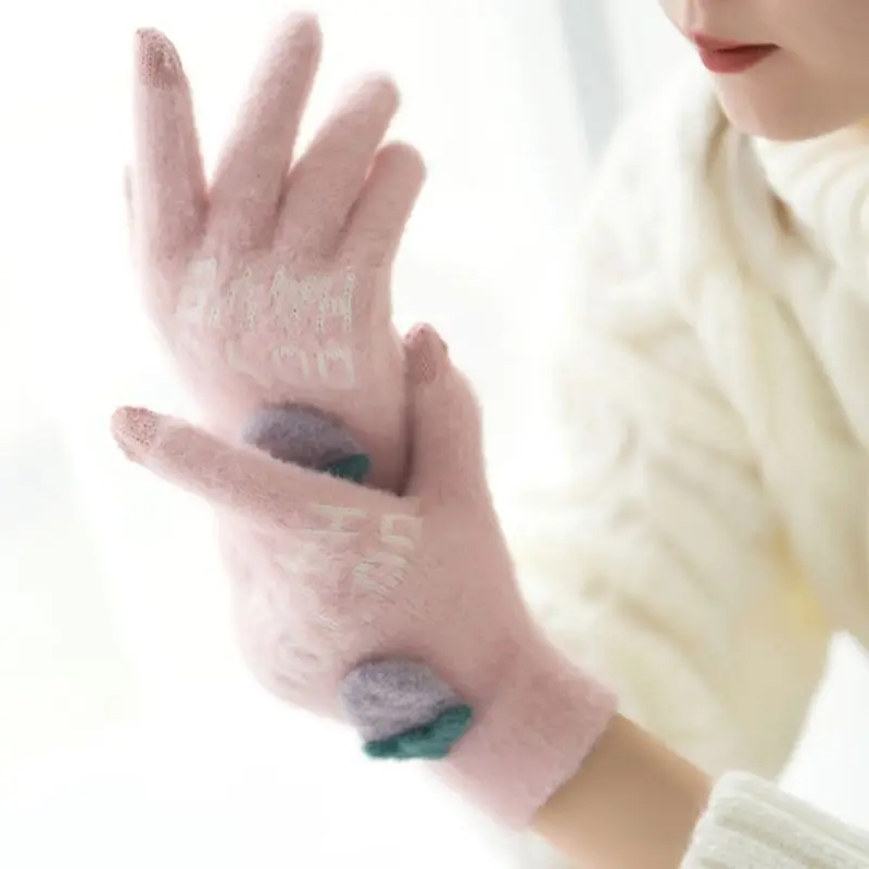 Теплые перчатки для женщин и девочек с фруктовыми декоративными ветрозащитными холодостойкими вязанными перчатками для осени и зимы