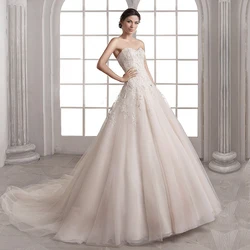 White Wedding Dress Lace 3D Flower O-neck Long Sleeve Simple Bridal Dresses Zipper Custom Made Plus Size Wedding Gown
