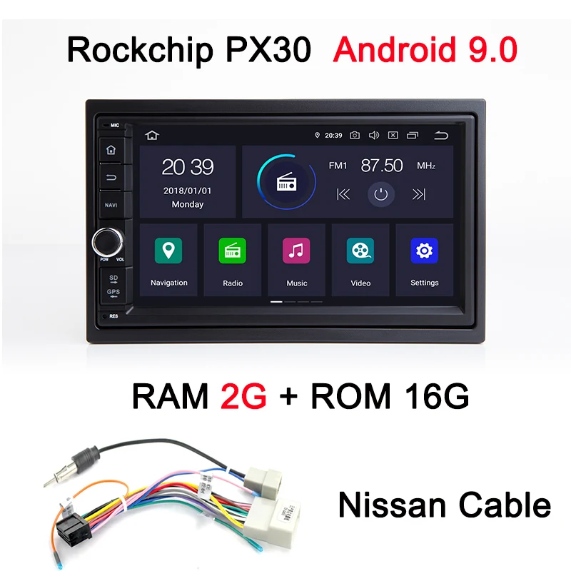 Nissan Cable Navivox 2 Din Android 9,0 Автомобильный мультимедийный плеер видео gps навигационный головное устройство автомобильный ПК для стерео-Радио автомобильной gps Android универсальный FM - Цвет: Nissan Cable