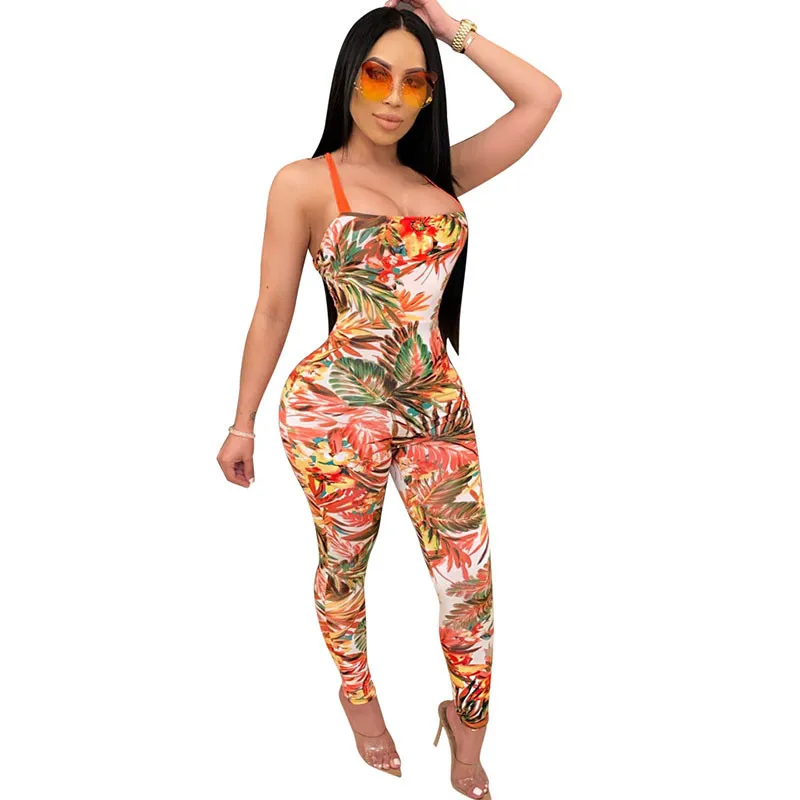 Floral Print Backless Sexy Rompers Jumpsuit Women Summer 2020 Strapless Skinny Cross Bandage Party Night Club Overalls for Women