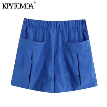 KPYTOMOA-Pantalones Cortos holgados con bolsillos para mujer, Shorts femeninos de cintura elástica alta, Estilo Vintage, 2020