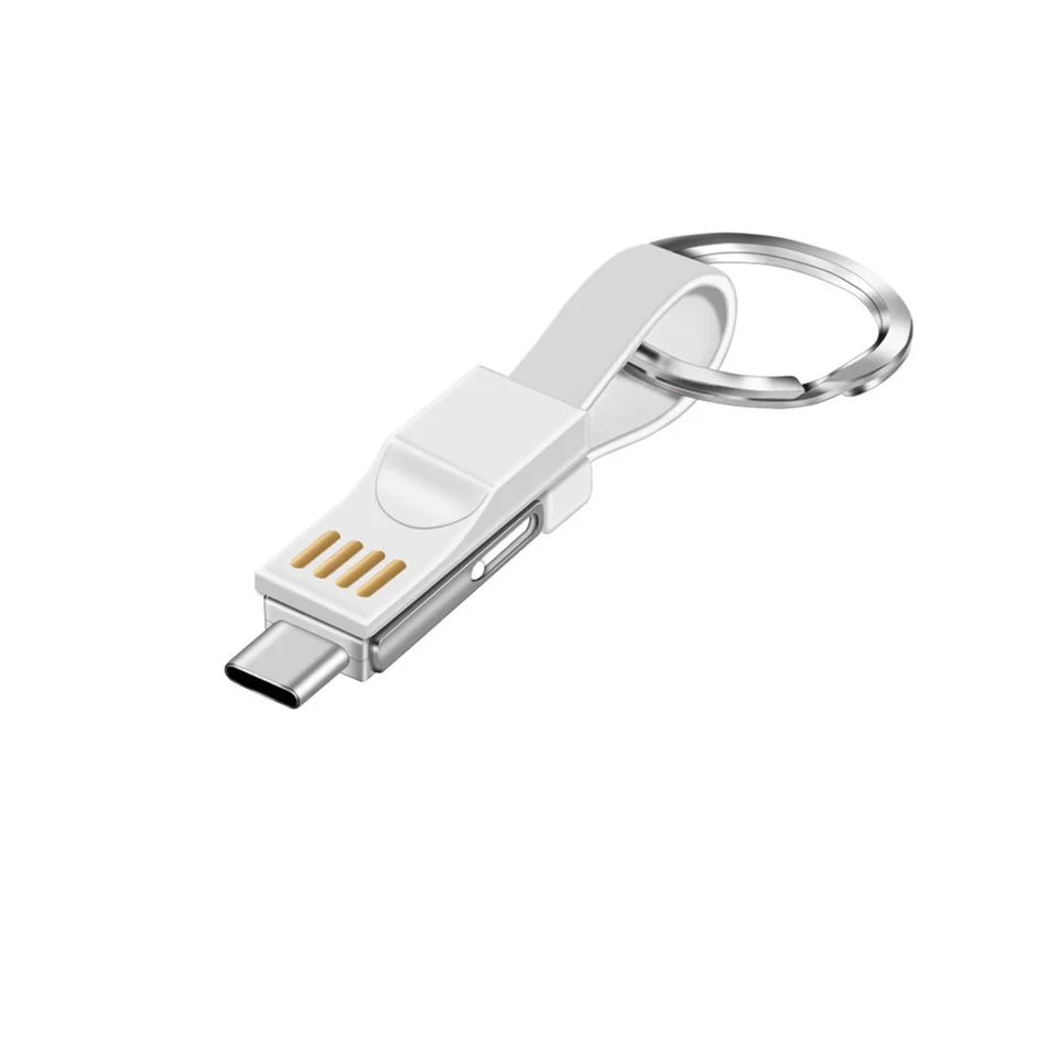 QYZSUN мини брелок Micro USB зарядное устройство кабель для зарядки данных Тип C USB кабель для передачи данных для IPhone Saunsg huawei браслет кабель - Цвет: Белый