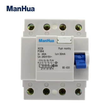 

ManHua F364 40A 240/415VAC 30mA 4P Residual Current Circuit Breaker electric leakage protection