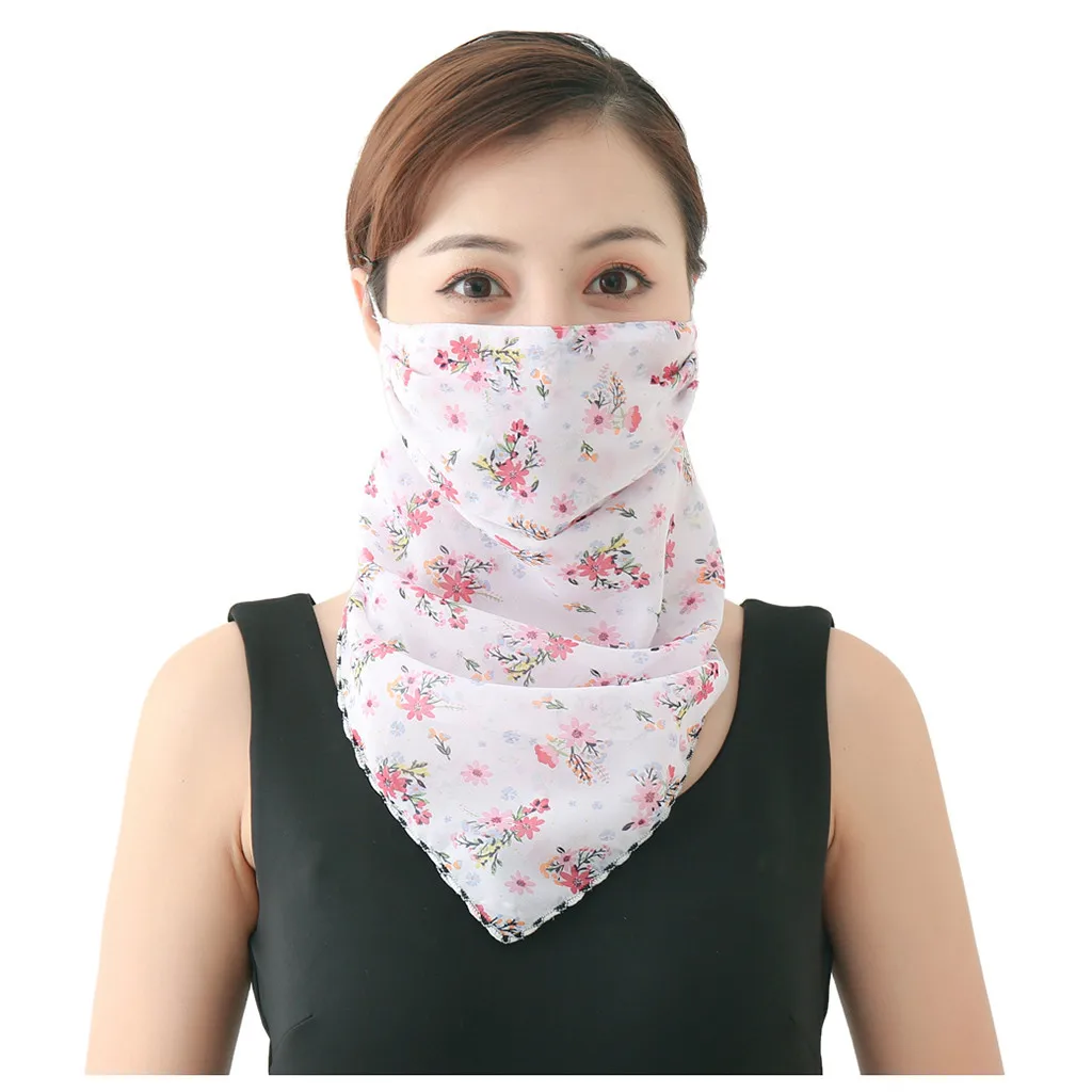 Women Sun Protection Print Scarf Dustproof Neck Scarf Face Mouth Cover Outdoor Protective Supplies