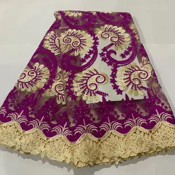 

Latest 5yards African Cord Lace Fabric With Stones Wholesale Price France Guipure Tulle Lace Fabric For Wedding Dress FT629