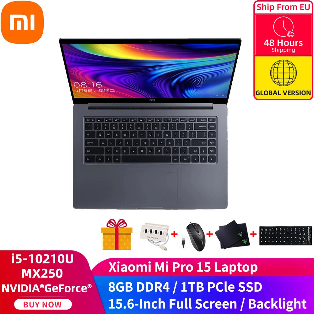 Xiaomi Laptop Pro 15.6&quot I5-10210U MX250 8GB RAM 1TB PCle SSD 2GB GDDR5 Memory 100% sRGB FHD Screen Ultra Slim Notebook | Компьютеры и