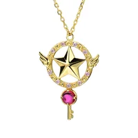 925 Sterling Silver Anime Card Captor Cardcaptor Sakura Necklace Sailor Moonlight Pendant Jewelry Women Girls Couple Lovers Gift 2