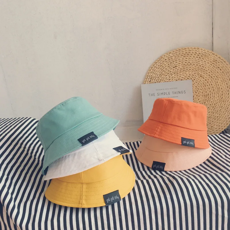 Summer Kids Girls Candy Color Cotton Bucket Hat Solid Plain Baby