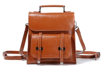

New Women Multifunction Backpack Casual Shoulder Crossbody Bag Genuine Leather College Bag Oil Wax Luster Cowhide Bolsa DF149