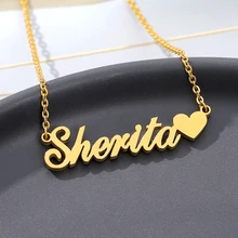 Personalized Custom Name Necklace For Women Stainless Steel Gold Chain Nameplate Heart Necklaces Jewelry Gifts For Girlfriend