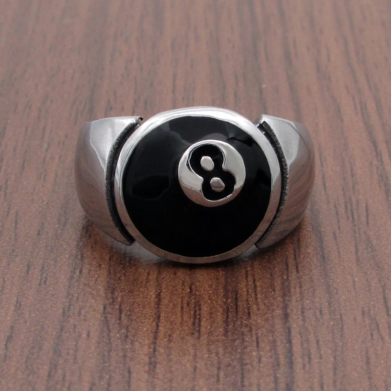 Punk 316L Stainless Steel Number Black 8 Eight Pool Billiard Ball Gear Ring Jewelry 5