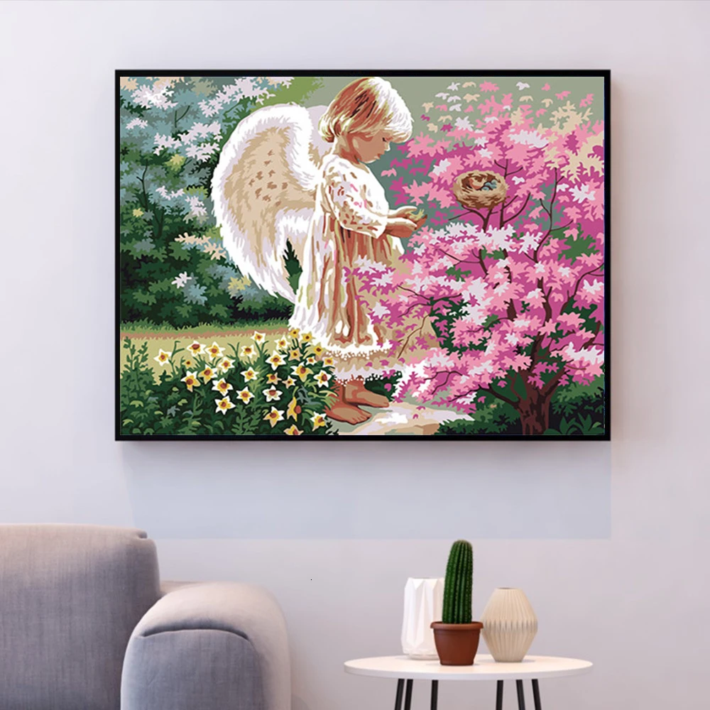 HUACAN Ангел написанный масляными красками женские наборы холст для рисования картины с ручной росписью по номерам украшение дома подарок искусство DIY