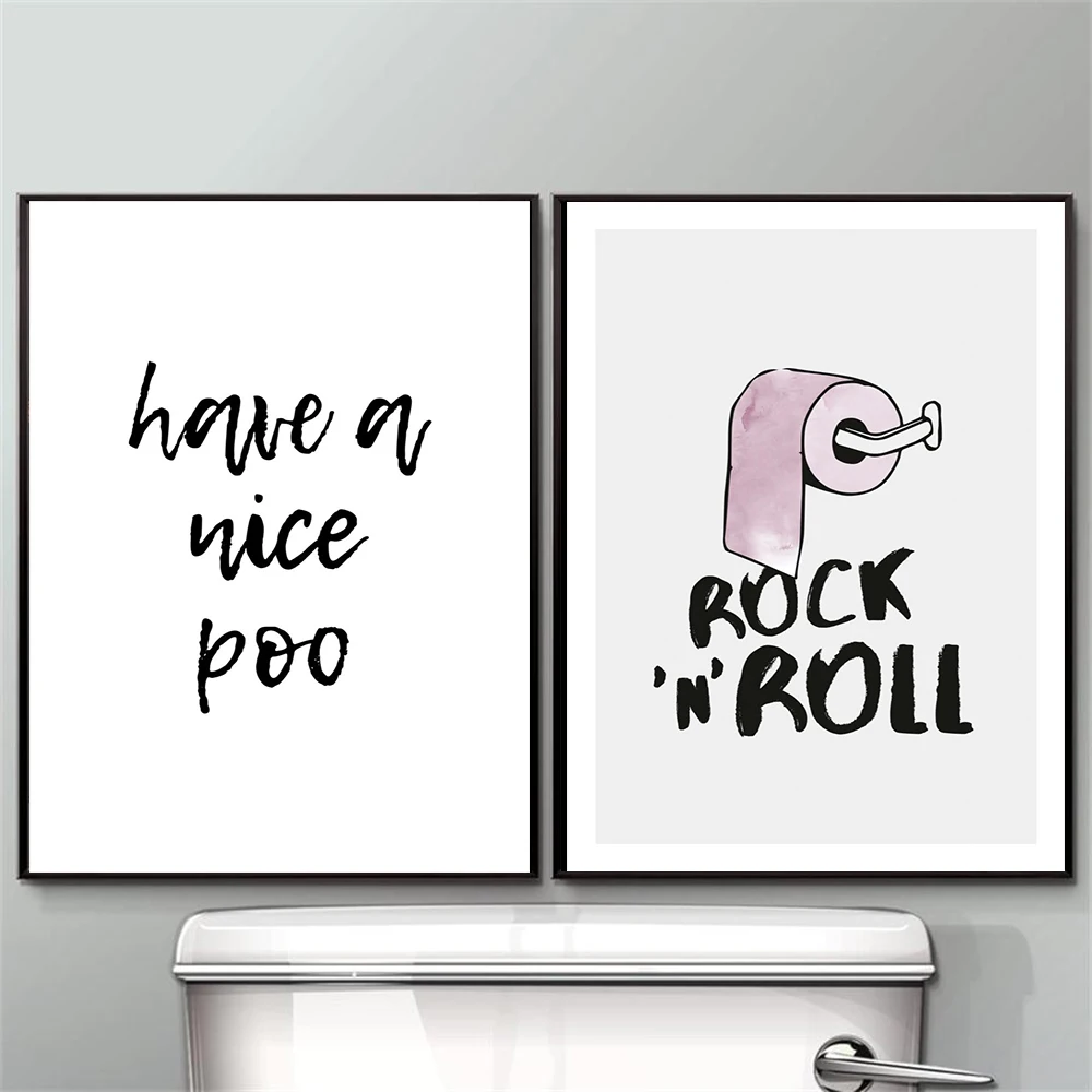 Cartoon Funny Toilet Poster Bagno Wall Art Prints Rock And Roll Canvas Painting Quote Hanno Una Bella Cacca Wc Sign Home Decor