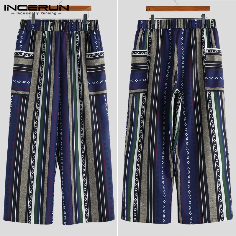 INCERUN мужские брюки Этнические винтажные с принтом хип-хоп джоггеры с эластичной талией мешковатые шаровары широкие брюки мужские уличные