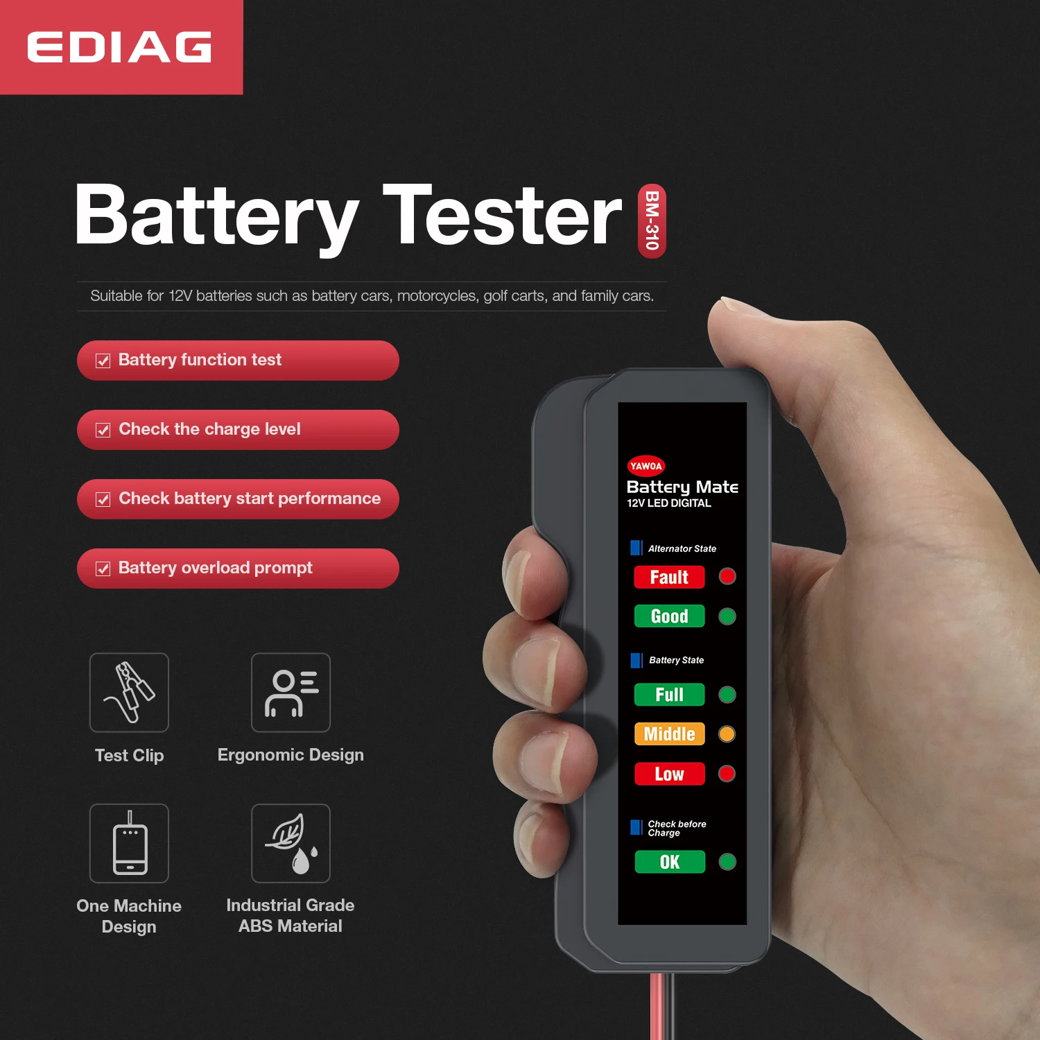 

Auto Car Battery Tester BM310 BM320 12V Digital Test 6 LED Display Analyzer Alternator State Check Automotive Scanner
