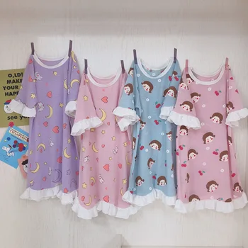 

New Mother And Daughter Dress With Lace Summer Sleeping Dress Pajamas Family Matching Clothes Mom And Me Look Clothing