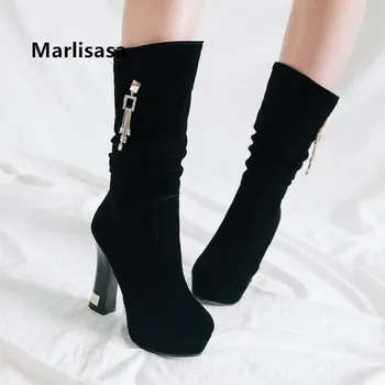 

Marlisasa Bottes Femmes Women Cute Black Flock High Heel Boots Lady Casual Party Night Club Red Boots Female Autumn Boots F6061
