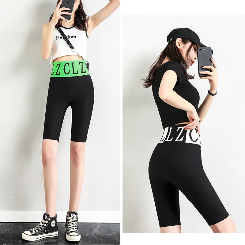 

Sports Leggings Elastic Breathable Slim High Waist Leggings Thin Section Five-Point Alphabet Riding Running Skinny Pants F5A141