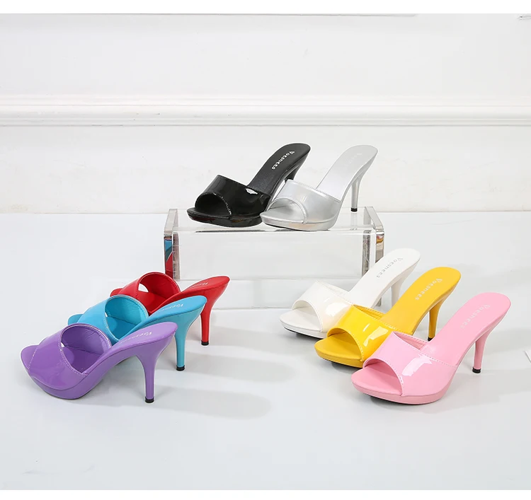 Women Shoes Sandals 2020 Summer Outside Slippers High Heels 9cm sexy High Platform Open Toe Stiletto Ladies Slides Party shoes