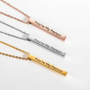 

Idea Name Necklace Statement Rose Gold Color Long Column DIY Engraved Pendants Personalized Name Bar Jewelry For Mom Gifts