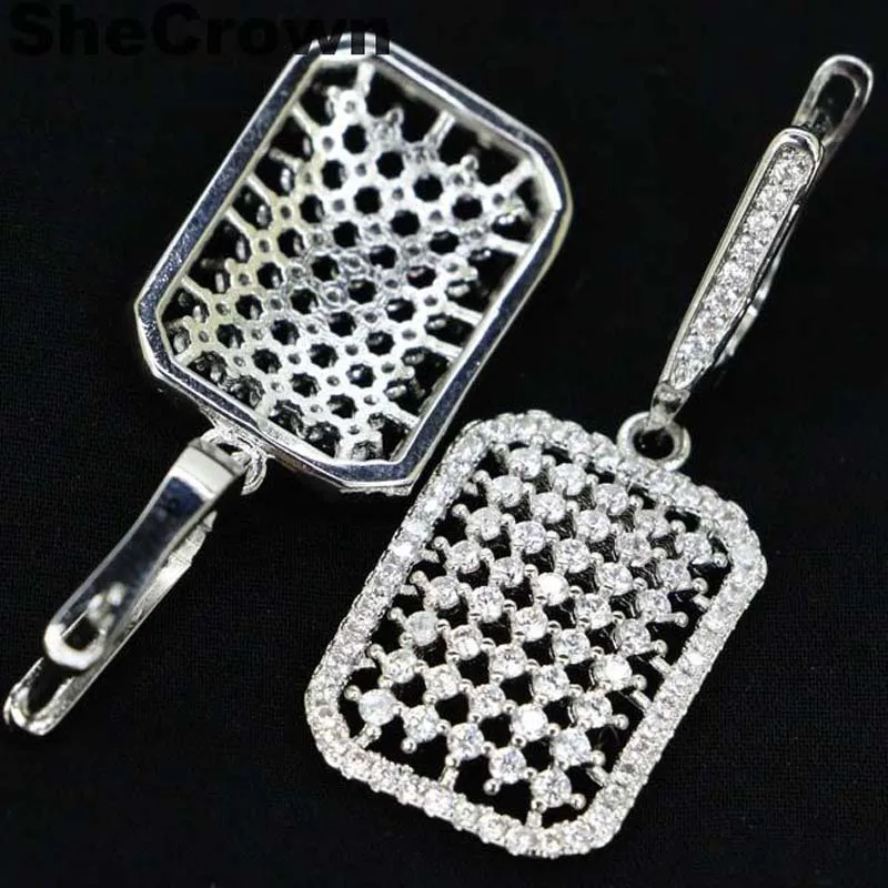 Серьги SheCrown белые Sapphire женские подарок на свадьбу 925 пробы серебряные 37x14