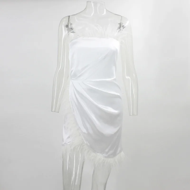 Fuedage осенне-зимнее сексуальное платье для женщин с перьями длинное платье без бретелек с высоким разрезом в стиле пэчворк с открытой спиной женские Клубные платья для вечеринок