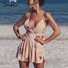 Женские комбинезон бохо Simplee с принтом, короткий ромпер с V-образным вырезом, открытой спиной и завязкой, плиссированный повседневный летний комбинезон с высокой талией