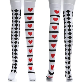 

Poker Card Suit Print Thigh High Stockings Cosplay Costume Long Socks Halloween Q6PB