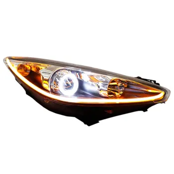 

Headlight assembly for Peugeot 308 LED angel eye turn signal Bi-lens HID bulbs with 65W Ballast, left and right