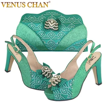 

2020 Newest Noble and Elegangt Fashion Special Style green Ladies Shoes and Bag Set Decorated With Golden Ears of Wheat Shape