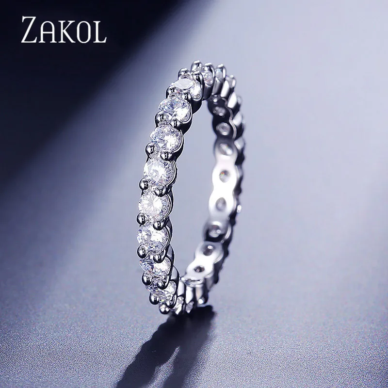 ZAKOL модное круглое кольцо с фианитом комплект из 2 предметов свадебные украшения