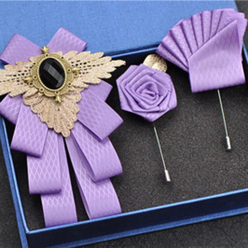 British New Fashion Men's Wedding Performance Groom Wedding-Party Flower Collar Bow Tie Pocket Towel Square Set Men Accessories