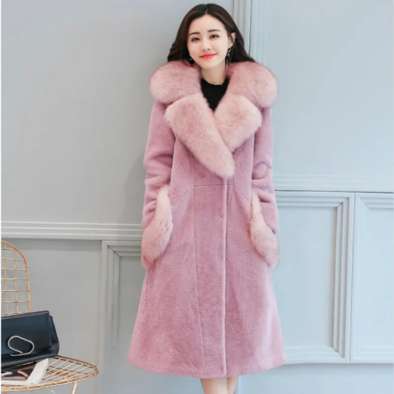 Best Elegant Women Winter Wool Coats Fur Collar Plus Size Grey Warm Loose Woolen Coat Fashion Thicken Long Jackets casaco feminino