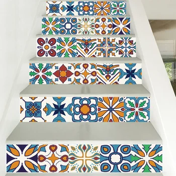 Colorful Mandala Pattern Floral Ornament Ceramic Tiles Wall Sticker Stair Kitchen Decoration Wall Decals Peel Stick Art Mural