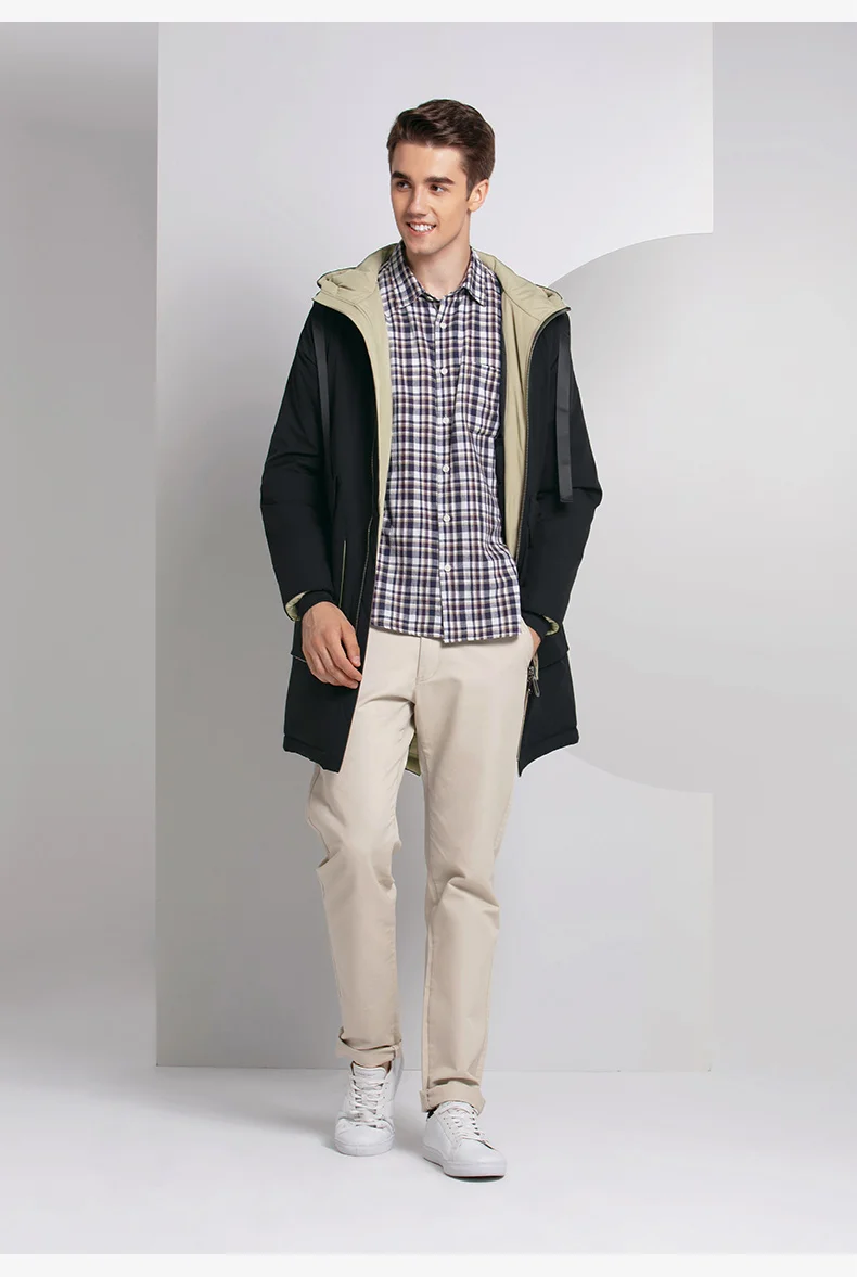 Высокое качество мужской пуховик средней длины версия красивый 90% белый утиный пух большой карман с капюшоном пальто зимние мужские куртки