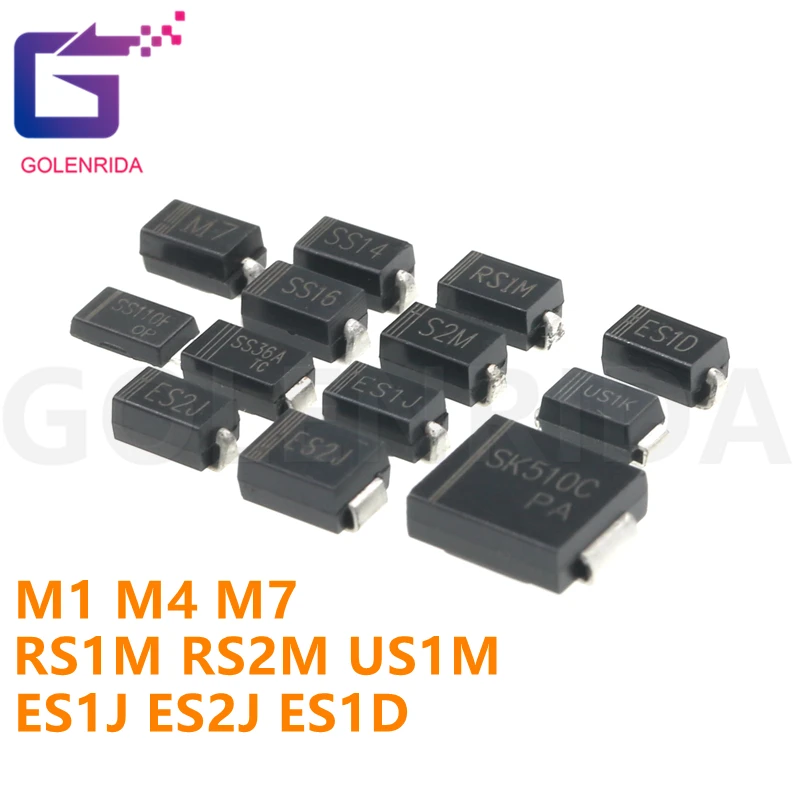 100 шт. SMA выпрямительный диод 1N4001 M1 1N4004 M4 1N4007 M7 FR107 RS1M FR207 RS2M HER108 US1M SF18 ES1J SF14 ES1D DO-214AC |