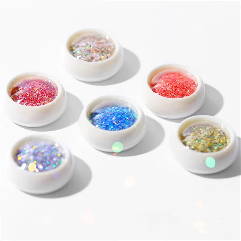 

6 Pack High Quality New Shiny Gradient Nail Polish Sequins Laser Loose Powder 3D Fashion Charm DIY Nail Supplies Decoration