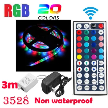 

3-Meter No-Waterproof Flexible Color Changing RGB SMD 3528 180 LEDs Strip Light 44 Key Remote Control 12V+12V 2A Power Supply